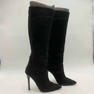 Burberry Knee High Leather High Heel Boots Black Sz 35 Italy